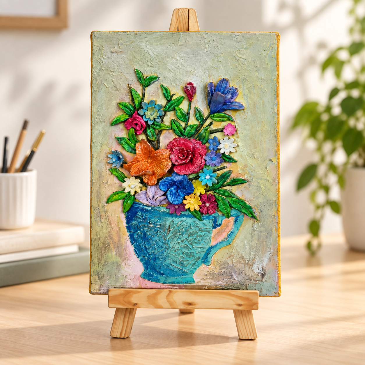 Blooming Teacup 3D Floral Relief Artwork
